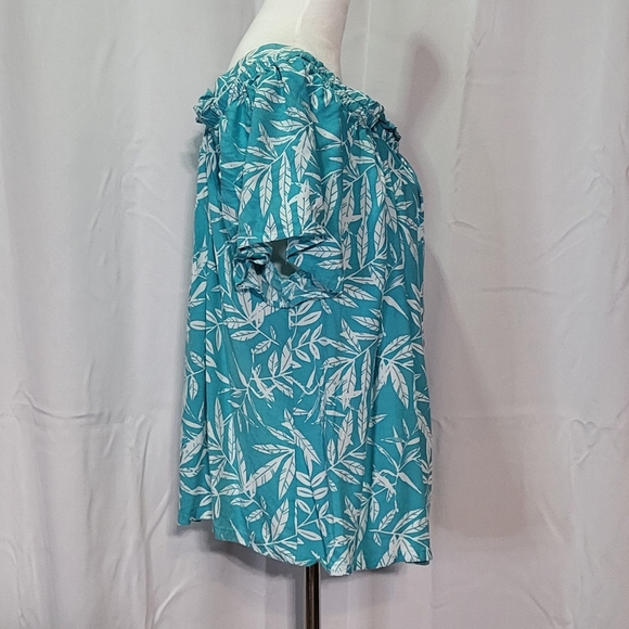 Women Within Women's Turquoise Cold Shoulder Short Sleeve Blouse Size Large - Picture 7 of 12